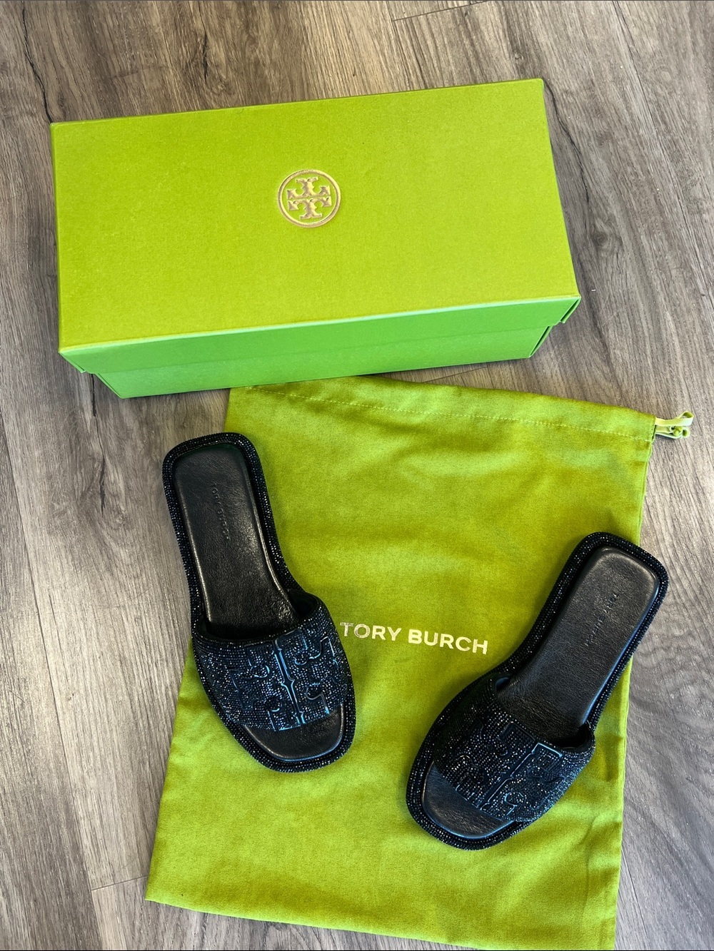 Tory Burch Black Beaded Slide Mules
